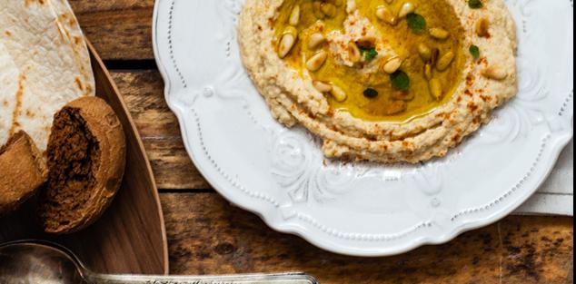 Hummus with Pine Nuts, Marjoram and Extra Virgin Olive Oil