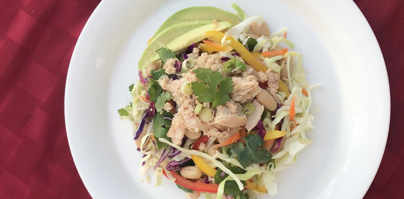 salad with salmon, avocado and beans 