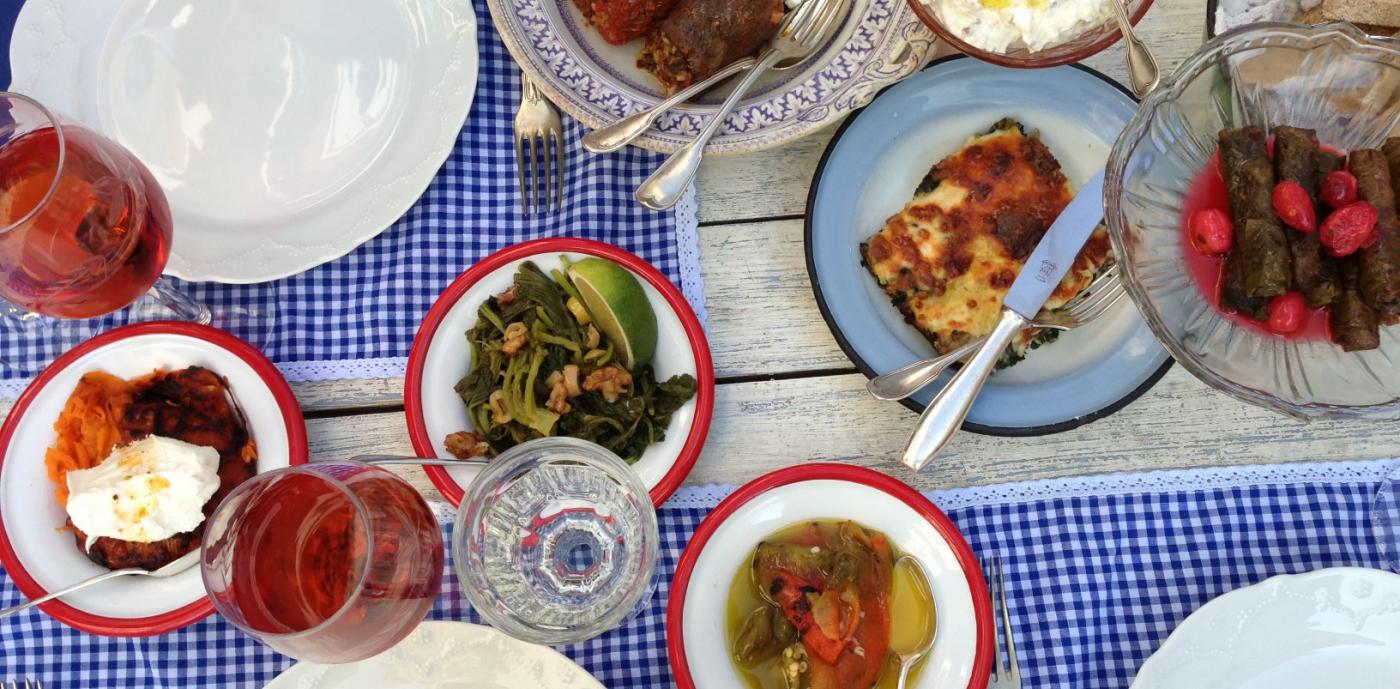 A table filled with Turkish Meze, small plates