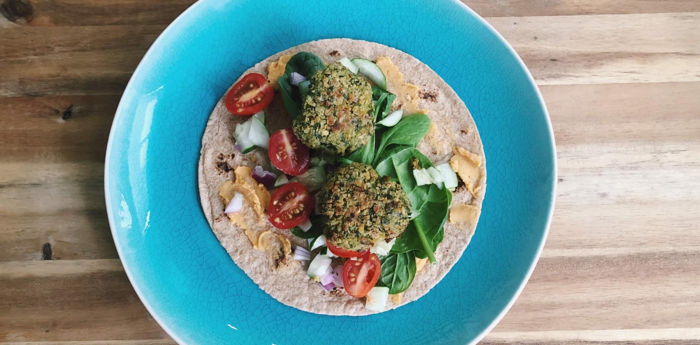 whole grain wrap with falafel and vegetables