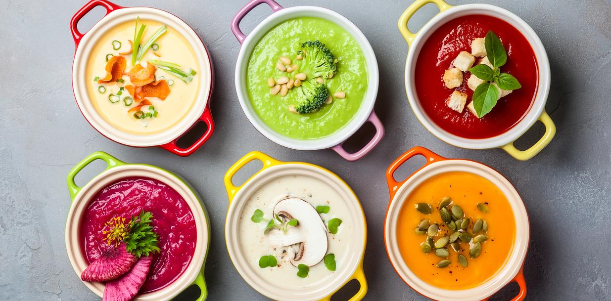 multiple colorful soups