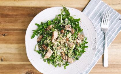 Arugula Salad with Chicken, Dates and Buckwheat Hemp Crumble