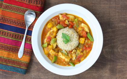 Coconut Fish Curry with Mango and Sugar Snap Peas