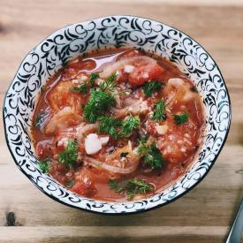 tomato and cod soup with fennel and orange