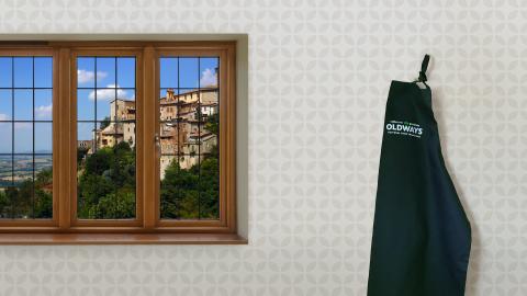 zoom background with window view of Umbria, Italy