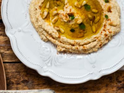 Hummus with Pine Nuts, Marjoram and Extra Virgin Olive Oil