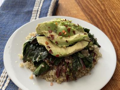 Quinoa w Wilted beet greens and avocado.jpg