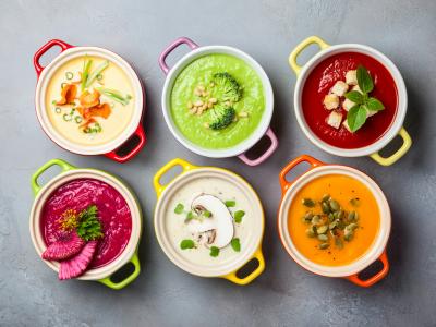 multiple colorful soups