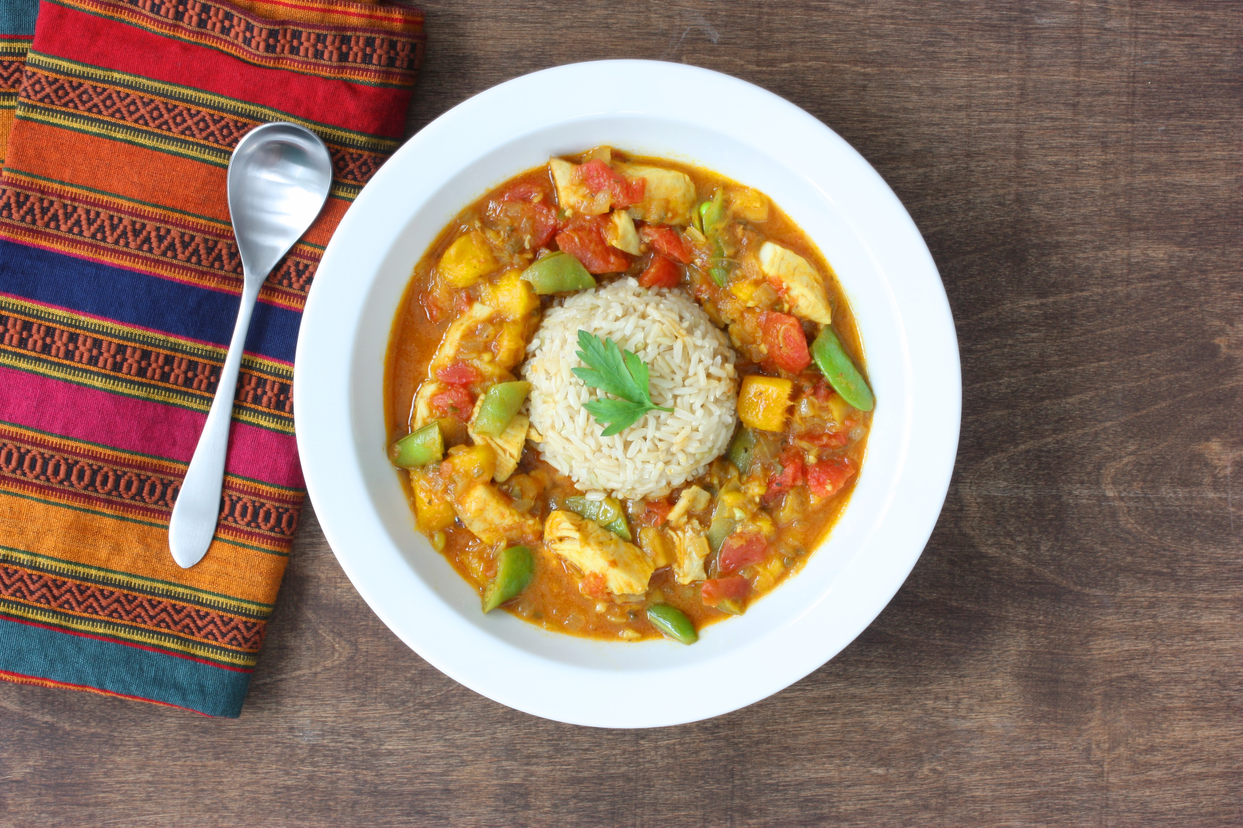Coconut Fish Curry with Mango and Sugar Snap Peas