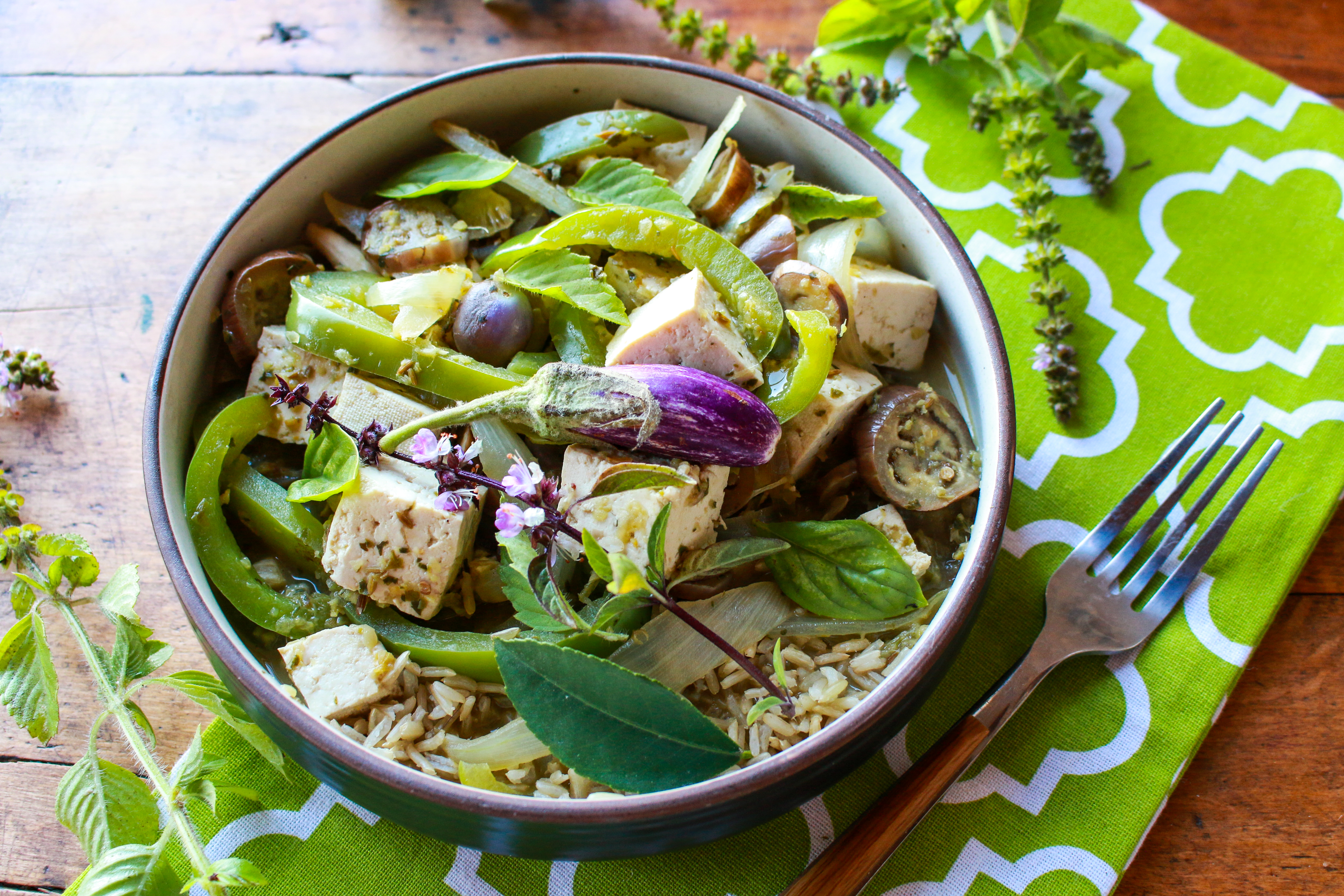 thai eggplant tofu green curry 