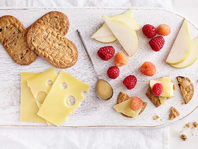 belVita breakfast biscuit with cheese and fruit