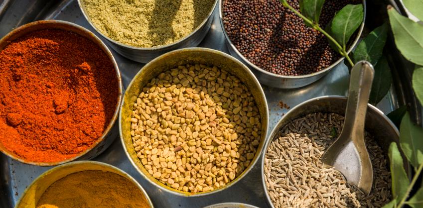 Variety of small bowls filled with different spices