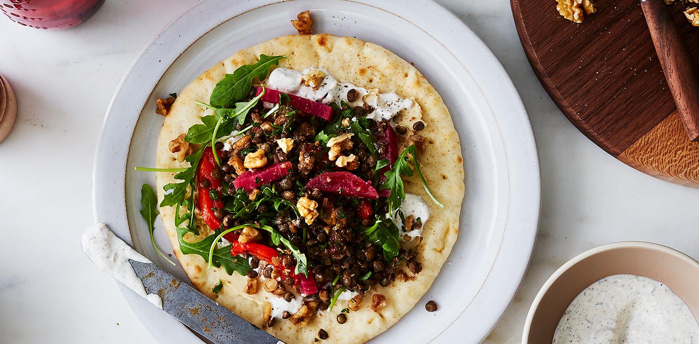Walnut Lentil Gyros with Spiced Yogurt - OLDWAYS - Cultural Food Traditions OLDWAYS – Cultural Food Traditions
