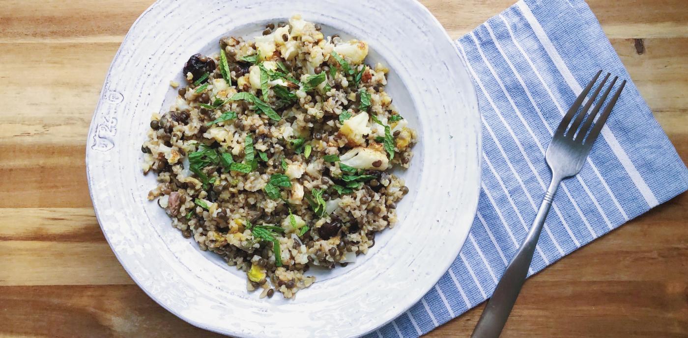 Freekeh & Black Lentil Salad with Roasted Cauliflower and Dried Cherries - OLDWAYS - Cultural Food T