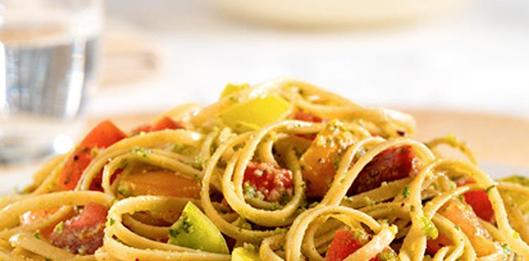 Whole Grain Linguine with Ripe Heirloom Tomatoes and Pistachios - OLDWAYS - Cultural Food Traditions