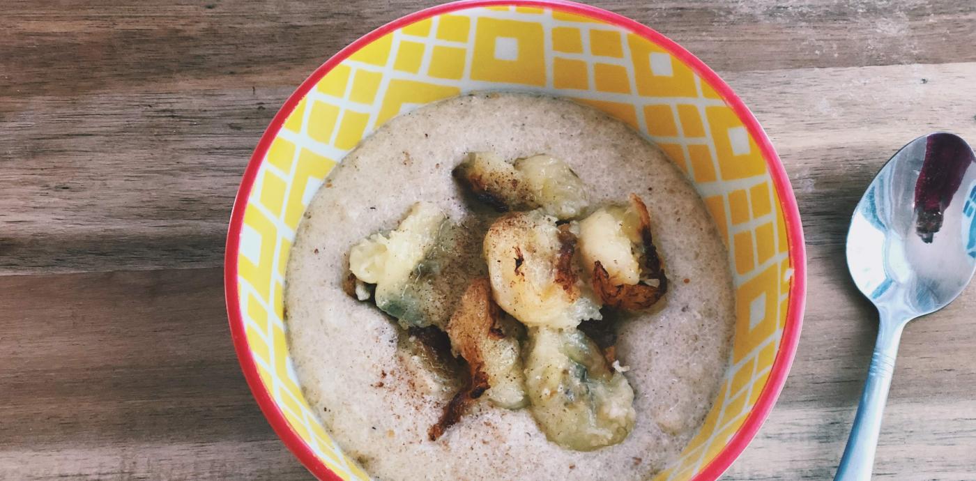 Fonio Porridge with Peanut Butter and Caramelized Bananas - OLDWAYS - Cultural Food Traditions OLDWA