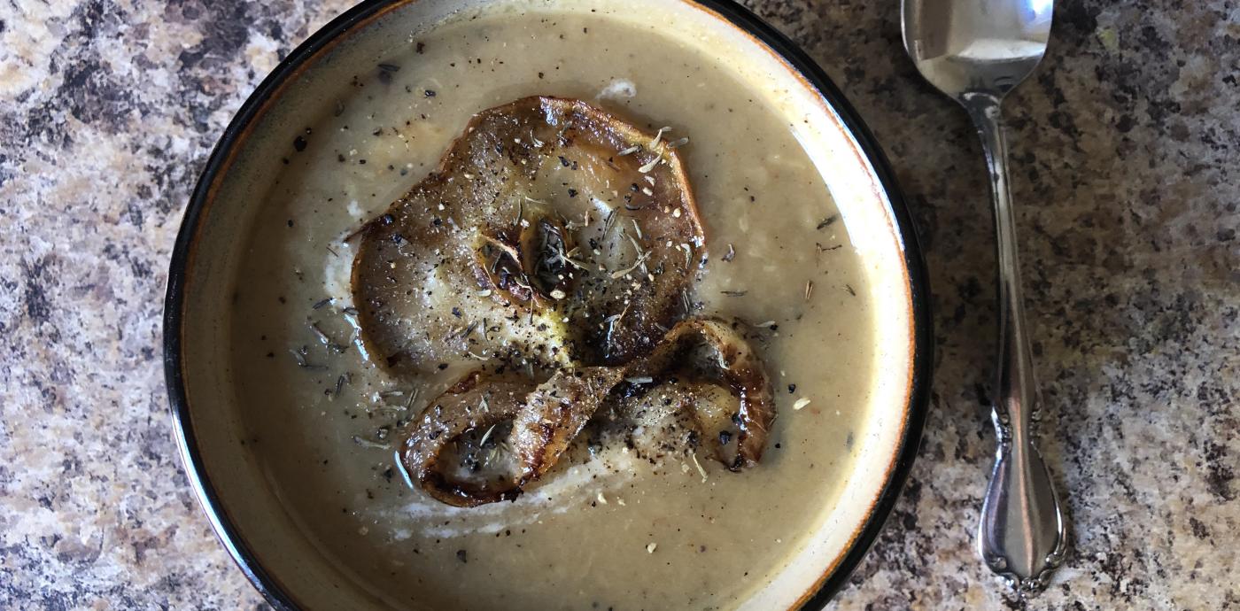 Spiced Parsnip and Apple Soup with Tahini-Honey Swirl - OLDWAYS - Cultural Food Traditions OLDWAYS –