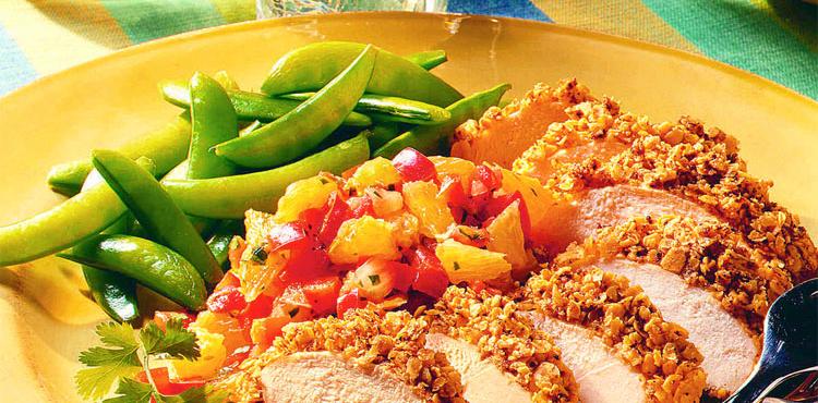 Spicy Oat Crusted Chicken with Sunshine Salsa - OLDWAYS - Cultural Food Traditions OLDWAYS – Cultura