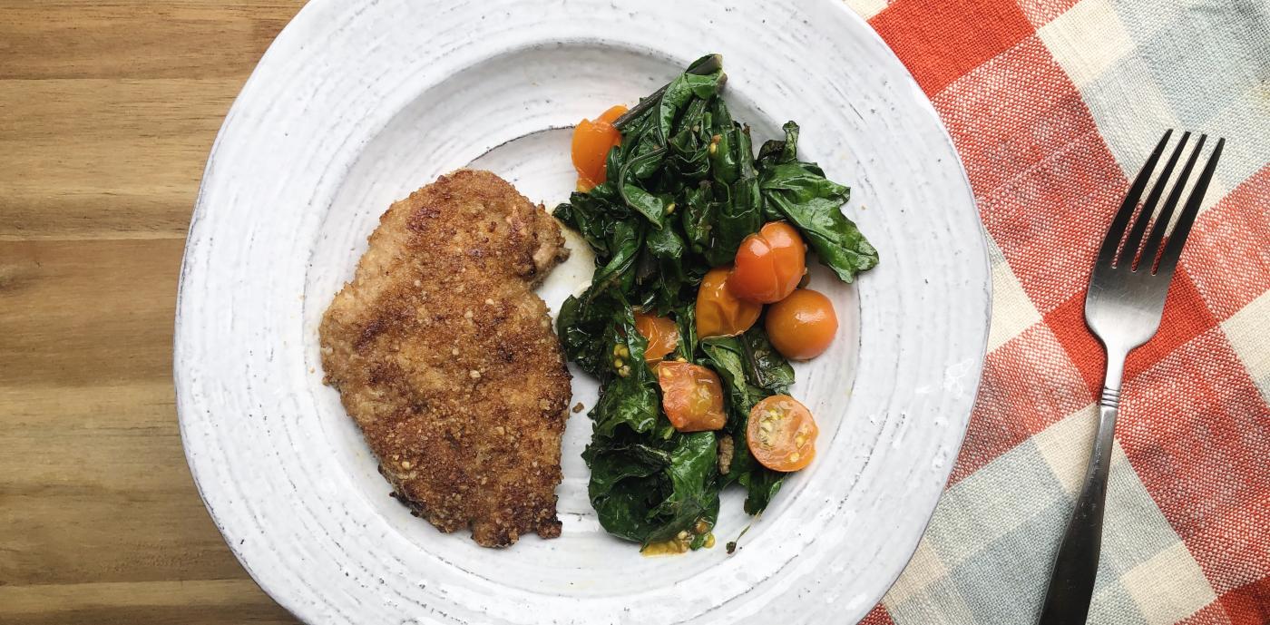 Walnut Crusted Chicken with Collard Greens and Tomatoes - OLDWAYS - Cultural Food Traditions OLDWAYS