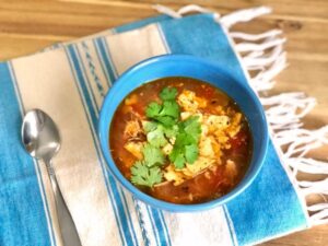 A bowl of slow cooker chicken tortilla soup