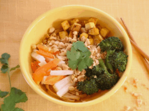 Whole Wheat Peanut Noodles with Turmeric and Tofu