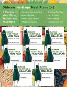 Oldways Heritage Meal Plans cover featuring eight themed meal plans with images of food items.