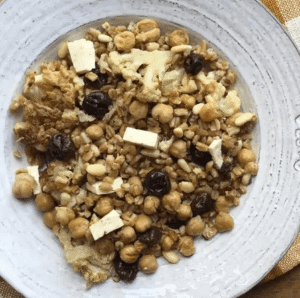 Farro Salad with Roasted Chickpeas and Cauliflower