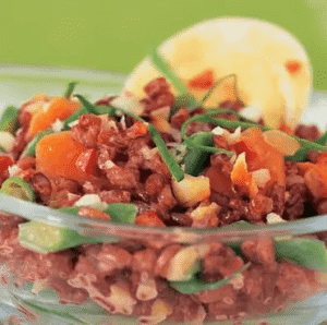 Indonesian Red Rice Salad with Boiled Eggs and Macadamias